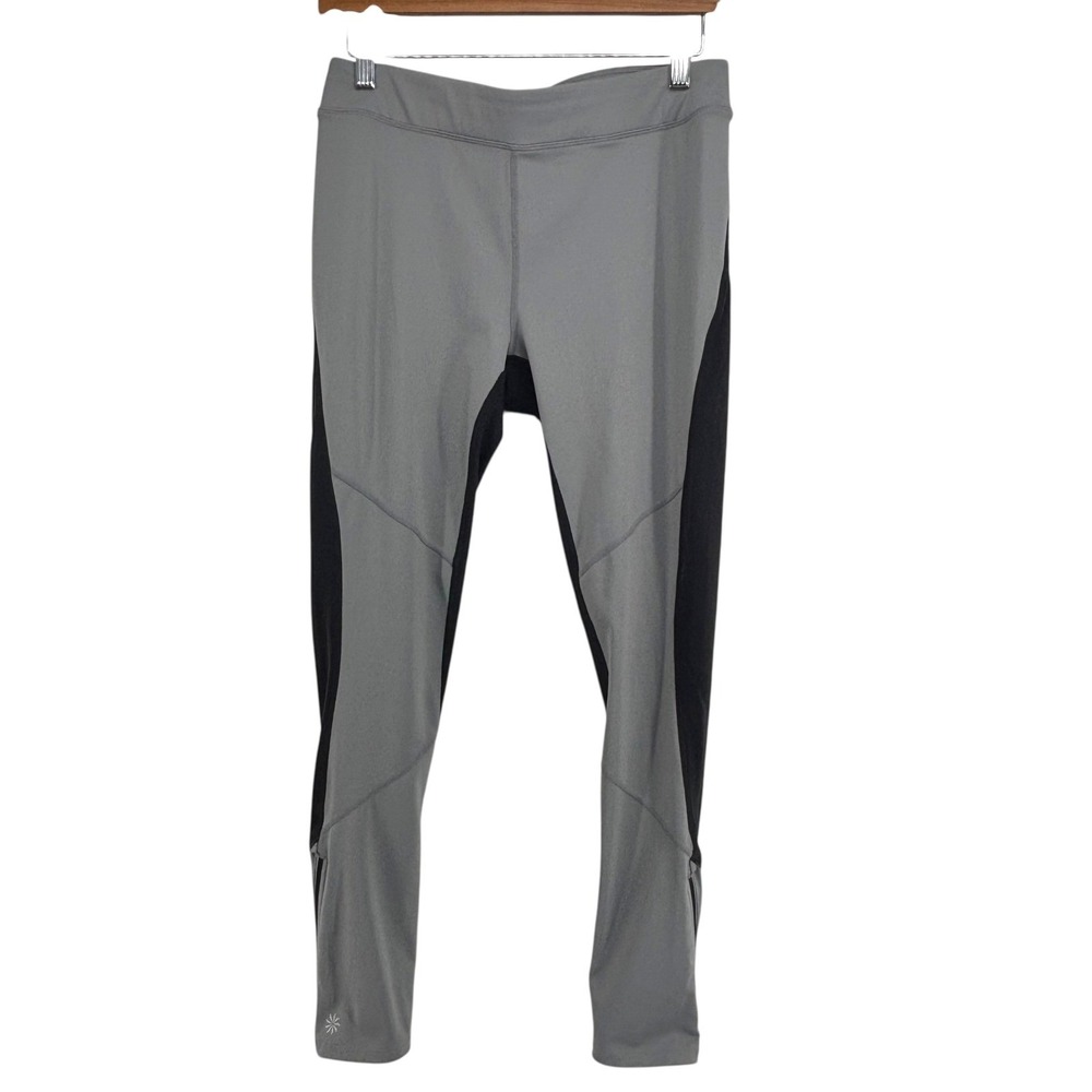 Athleta HOMESTRETCH RUN TIGHT Gray Colorblock Running Leggings Ankle Zip Medium - Picture 2 of 10